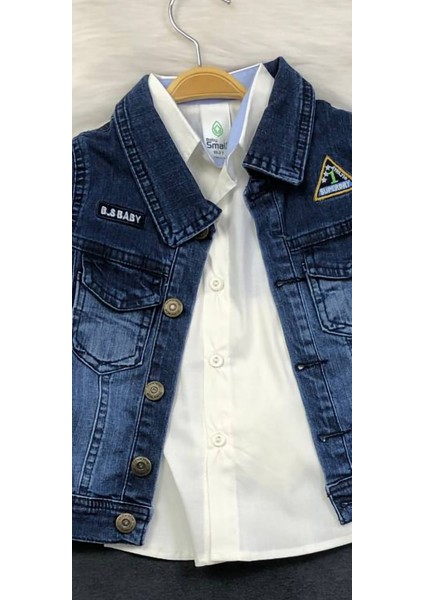 Erkek Çocuk 3'lü Kot Takımı - Gömlek - Ceket - Pantolon - %100 Pamuklu