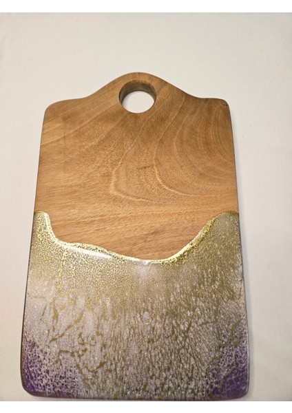 Doğal Ceviz Ağacından Epoksi Sunumluk & Eflatun-Altın Varak Tasarım fırsatları