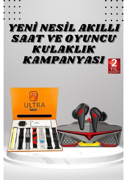 7 Kordonlu Akıllı Saat ve Oyuncu Kulaklığı Bluetooth Bağlantılı Android ve Ios Uyumlu