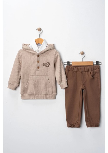 Erkek Çocuk Sweatshirtlü Gömlekli Pantolonlu 3'lü Takım