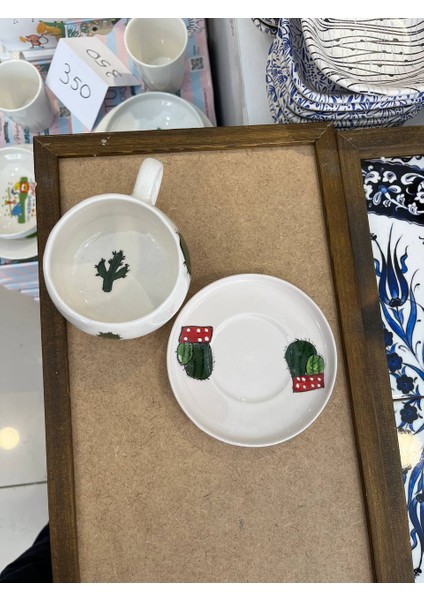 2 Kişilik El Yapımı Kaktüs Desenli Seramik Kupa Takımı - Çay Kahve Sunum Seti fiyatları