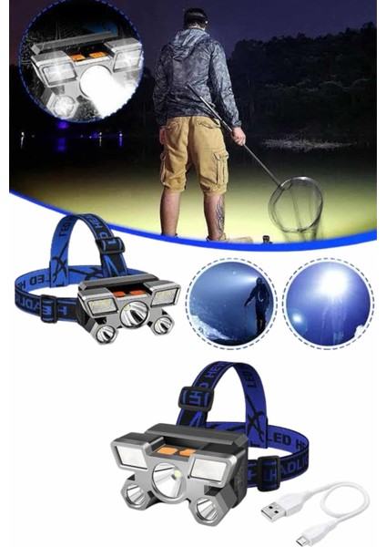 5 LED Far Şarj Edilebilir Güçlü Kafa Lambası Kamp Lambası 4 Modlu modelleri