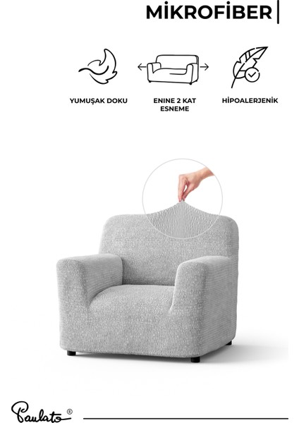 Lastikli Esnek ve Yıkanabilir Piliseli Açık Gri Tekli Koltuk Örtüsü indirimleri