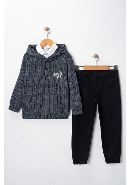Erkek Çocuk Sweatshirtlü Gömlekli Pantolonlu 3'lü Takım
