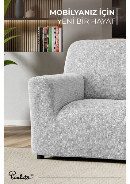 Lastikli Esnek ve Yıkanabilir Piliseli Açık Gri Tekli Koltuk Örtüsü