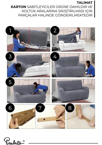 Lastikli Esnek ve Yıkanabilir Piliseli Açık Gri Tekli Koltuk Örtüsü