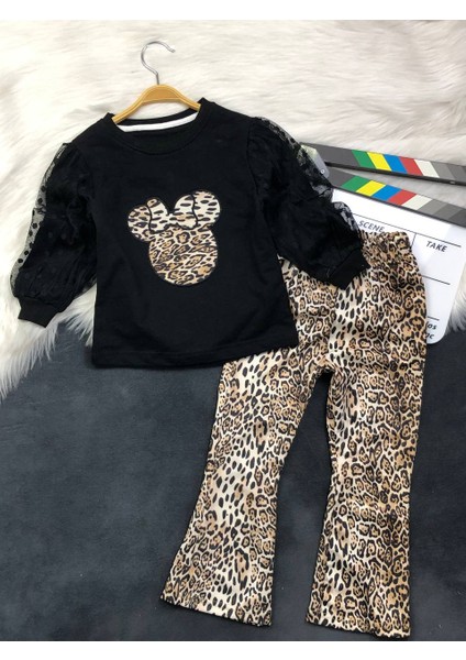 Kız Çocuk Leopar Mouse Ikili Takım - %100 Pamuklu