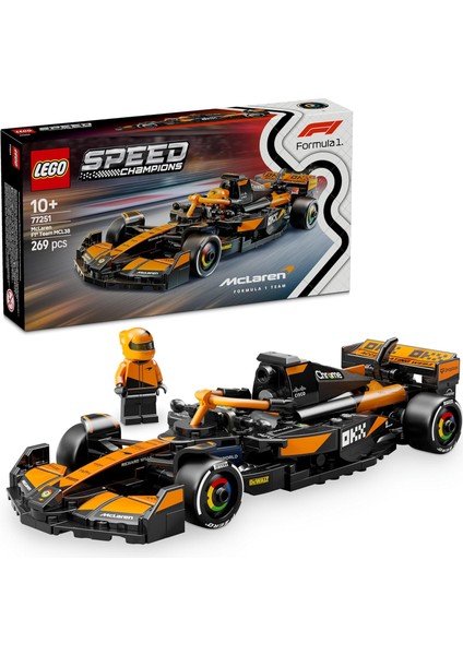 LEGO Speed Champions Mclaren F1 Team MCL38 Yarış Arabası 77251 – 10 Yaş ve Üzeri Kız ve Erkek Çocukları ile Yetişkin Motorseverler Için Sürücü Minifigürü Içeren Yapım ve Sergileme Seti (269 Parça)