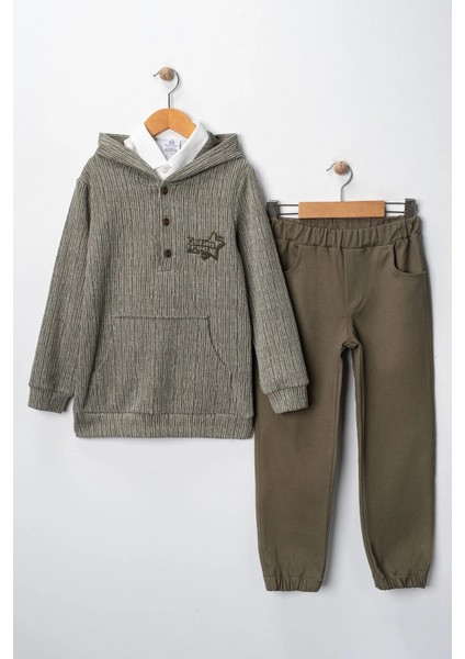 Erkek Çocuk Sweatshirtlü Gömlekli Pantolonlu 3'lü Takım