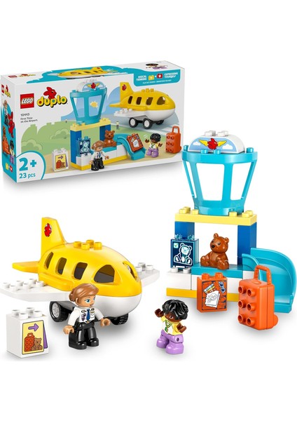 LEGO Duplo Kasabası Ilk Havaalanı Deneyimi 10443 – 2 Yaş ve Üzeri Pilotluğa Ilgili Çocuklar Için Uçak Içeren Hayal Gücü Geliştiren Oyuncak Yapım Seti, Doğum Günü Hediyesi (23 Parça)