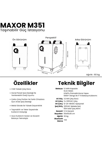 M351 - Maxor Serisi - Taşınabilir Lifepo4 Solar Güç Istasyonu - Ay Taşı fırsatları