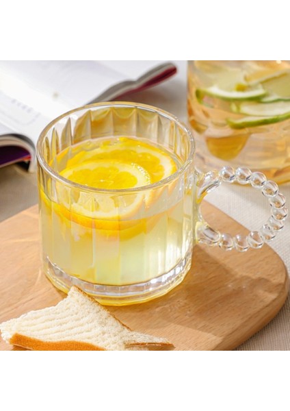 Retro Şeffaf Boncuk Kulplu Cam Bardak 300 ml