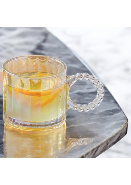 Retro Şeffaf Boncuk Kulplu Cam Bardak 300 ml modelleri