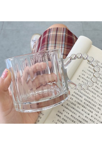 Retro Şeffaf Boncuk Kulplu Cam Bardak 300 ml fırsatları