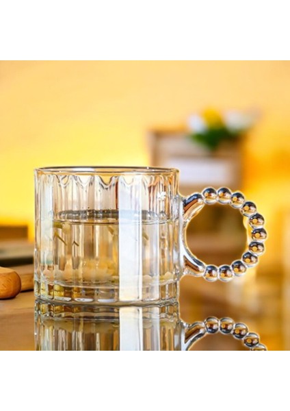 Retro Şeffaf Boncuk Kulplu Cam Bardak 300 ml indirimleri