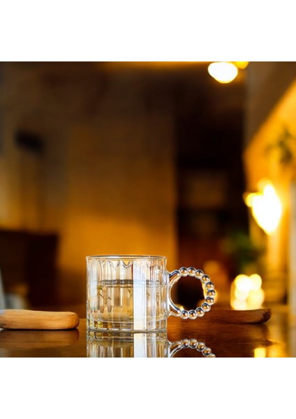 Retro Şeffaf Boncuk Kulplu Cam Bardak 300 ml