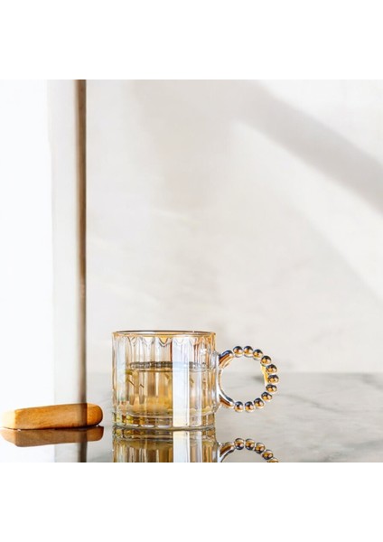Retro Şeffaf Boncuk Kulplu Cam Bardak 300 ml