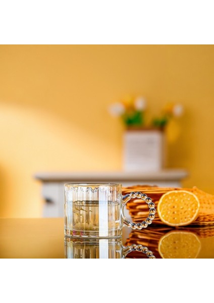 Retro Şeffaf Boncuk Kulplu Cam Bardak 300 ml