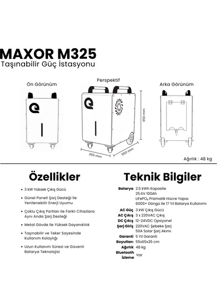 M325 - Maxor Serisi - Taşınabilir Lifepo4 Solar Güç Istasyonu - Ay Taşı fırsatları