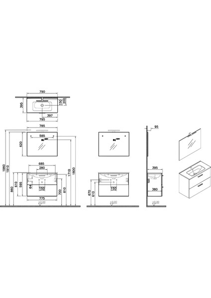 Mia 67093 Banyo Dolabı Seti Çekmeceli 80 cm Altın Meşe indirimleri