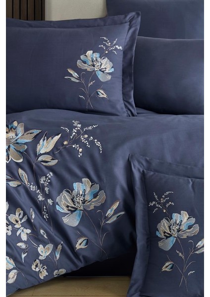 Impero Nakışlı %100 Pamuk Saten Çift Kişilik Nevresim Takımı Lacivert modelleri