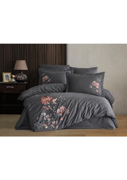 Impero Nakışlı %100 Pamuk Saten Çift Kişilik Nevresim Takımı Antrasit fiyatları