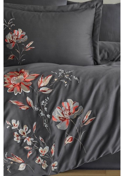Impero Nakışlı %100 Pamuk Saten Çift Kişilik Nevresim Takımı Antrasit modelleri