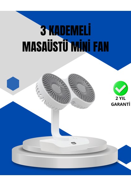 Ayarlanabilir Hızlı Çift Başlıklı Masaüstü Fan – Gece Lambalı Serinletici