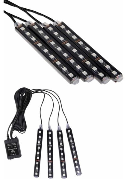 Araç Içi Ayak Altı 12'li Şerit LED Işık Uzaktan Kumandalı Rgb Işıklı Ses ve Müziğe Duya modelleri