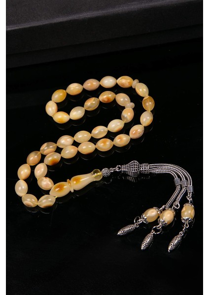 Arpa Tane Gümüş Püsküllü Kaya Damla Kehribar Tesbih