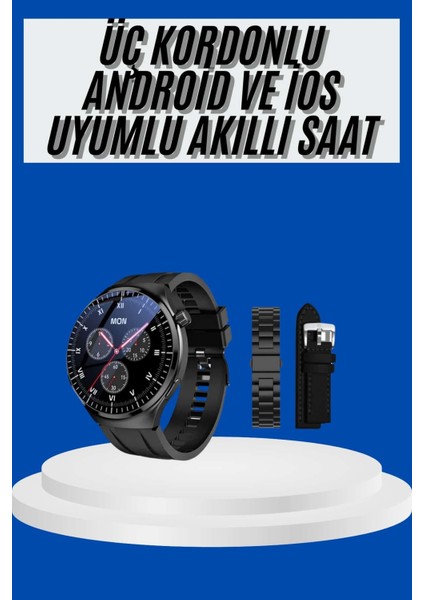 Amoled Ekran Akıllı Saat Üç Kordonlu Ios Android Uyumlu