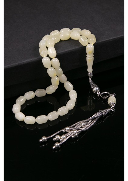 Limon Renk Kapsül Gümüş Püsküllü Damla Kehribar Tesbih modelleri