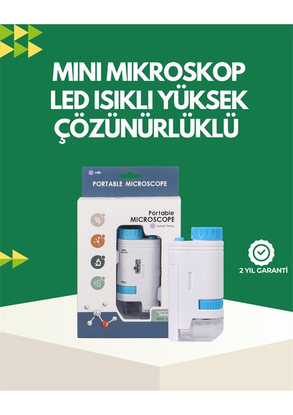 LED Aydınlatmalı 80–200 Kat Büyütmeli Cep Mikroskop