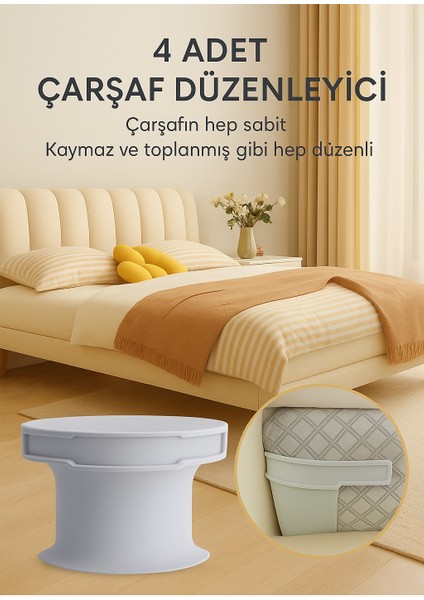 Çarşafmatik 4 Adet Çarşaf Düzenleyici Görünmez Nevresim Çarşaf Kilidi Organizeri