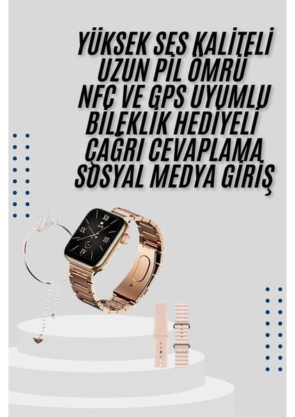 Akıllı Saat 3 Kordonlu ve Aksesuarlı Bayanlar Için Şık Rose Renk