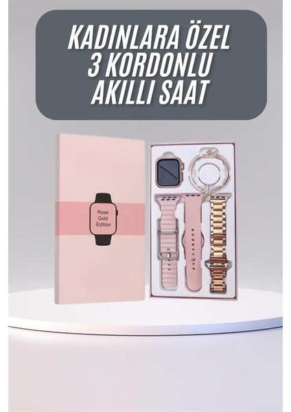 Akıllı Saat 3 Kordonlu ve Aksesuarlı Bayanlar Için Şık Rose Renk fiyatları