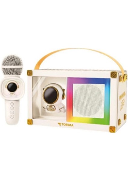 Taşınabilir Rgb Işılı Sevimli Figürlü Mikrofonlu Karaoke Bluetooth Hoparlör Krem ( Lisinya )