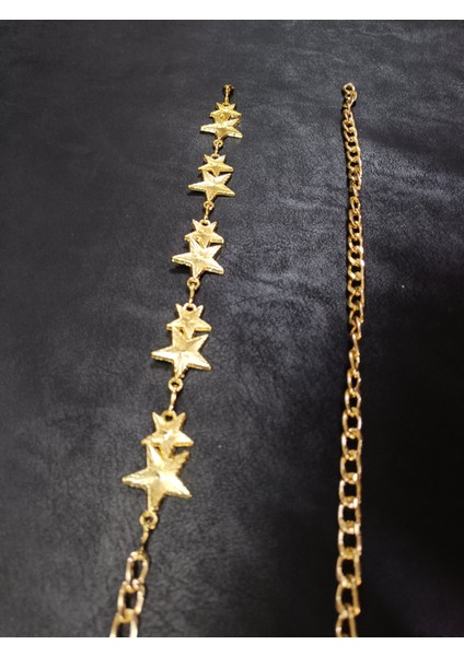 Çift Yıldız Detaylı Zincir Kemer, Kadın Kemeri, Ceket Kemeri, Gömlek Kemeri, Elbise Kemeri