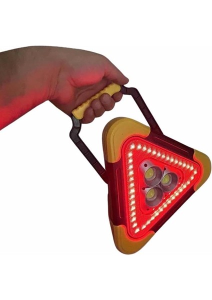 Reflektör Güneş Panelli Solarlı Şarjlı Üçgen Işıklı Trafik Reflektör Fener