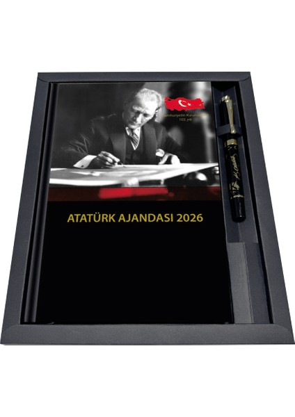 Özel Tasarım Atatürk Ajandası 2026 ve Kalem Seti, Vıp Hediye Kutulu