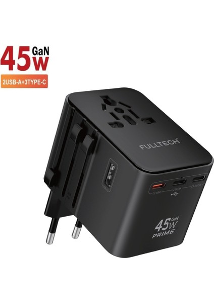 Universal Seyahat Priz Dönüştürücü Adaptör, 45W Şarj Cihazı, 2x USB Girişi, 3x Type-C Girişi, Uluslararası Güç Adaptörü, Tr, Us, Uk, Eu, Au Evrensel Uyum