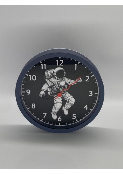 Astronot Görselli, Koyu Gri Kasa Duvar Saati