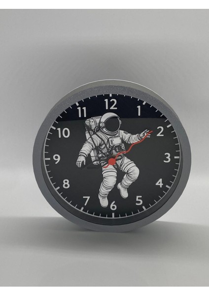 Astronot Görselli, Koyu Gri Kasa Duvar Saati