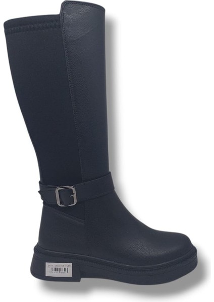 1907 Kadın Siyah Uzun Fermuarlı Alçak Topuklu Çizme