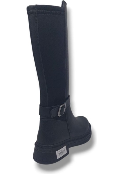 1907 Kadın Siyah Uzun Fermuarlı Alçak Topuklu Çizme modelleri