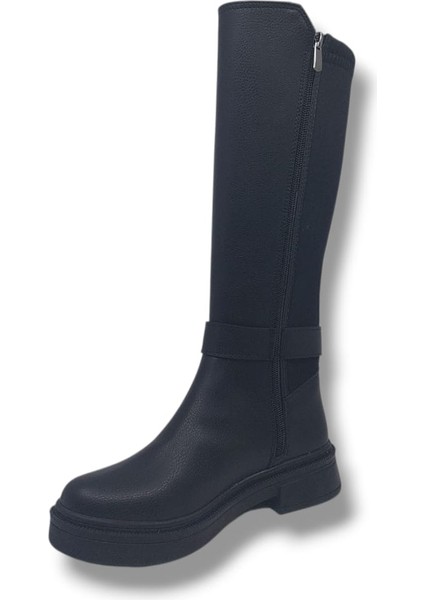 1907 Kadın Siyah Uzun Fermuarlı Alçak Topuklu Çizme fırsatları