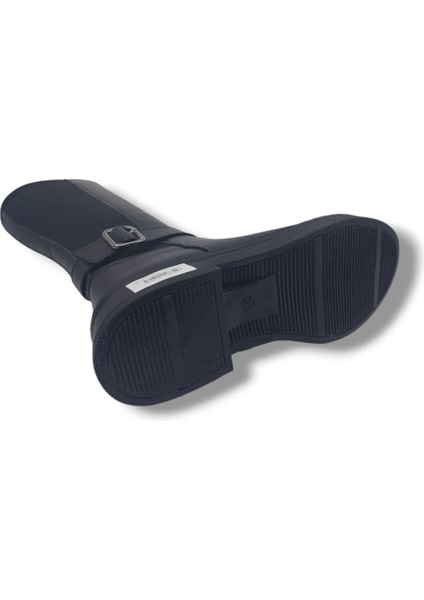 1907 Kadın Siyah Uzun Fermuarlı Alçak Topuklu Çizme indirimleri