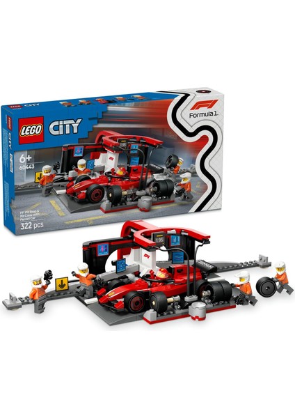 LEGO City Ferrari Arabalı F1 Pit Stop ve Pit Ekibi 60443-6 Yaş ve Üzeri Çocuklar Için Yarış Arabası Içeren Yaratıcı Oyuncak Yapım Seti, Doğum Günü Hediyesi (322 Parça)