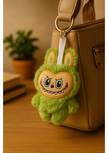 Labubu Peluş Anahtarlık Yeşil - Trend Labubu Yumuşak Dokulu - Hediyelik Peluş Anahtarlık