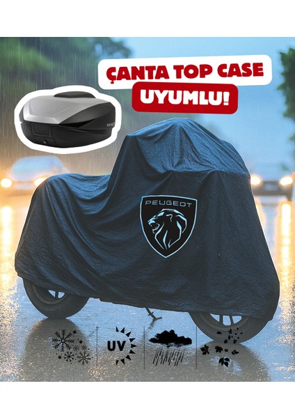 Peugeot Cıtystar 200 Motor Branda Siyah Su Geçirmez Logolu Motosiklet Brandası